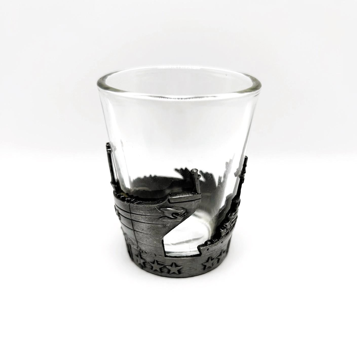 USS WI Metal Wrap Shot Glass