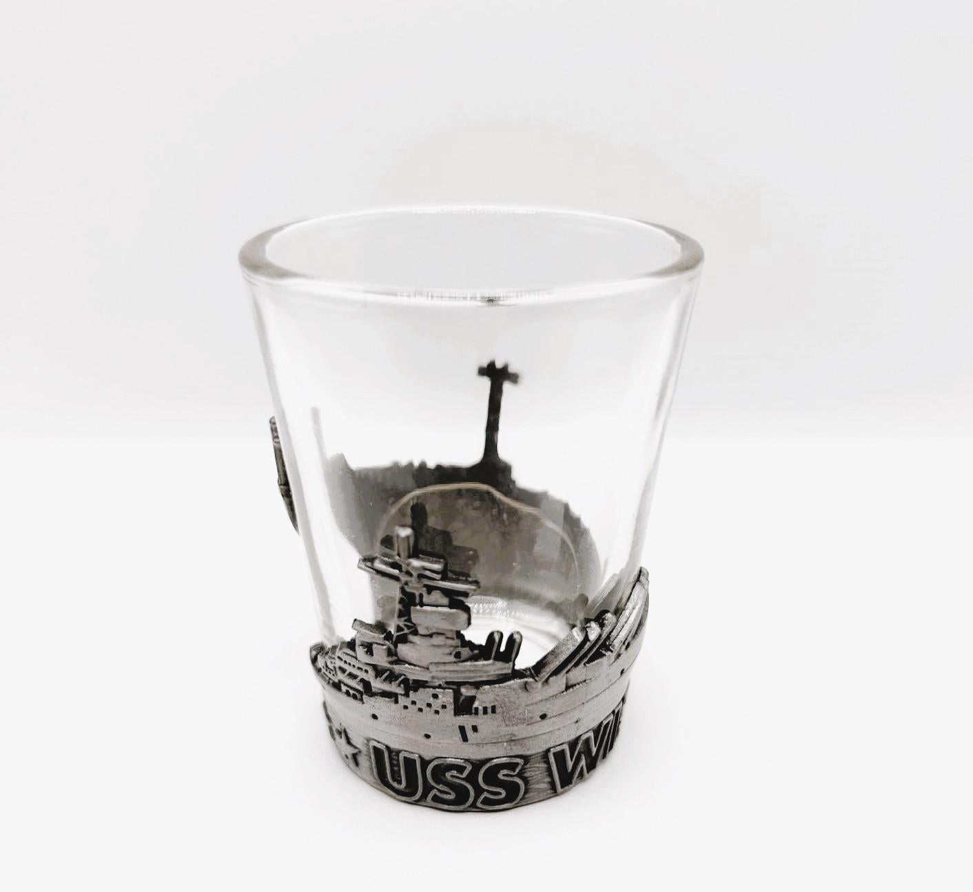USS WI Metal Wrap Shot Glass