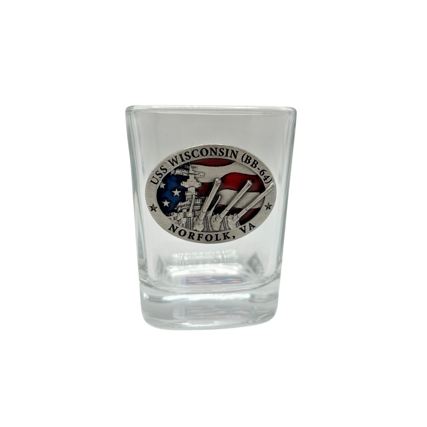 USS WI Medallion Sq Shotglass