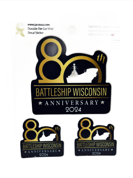 80th Anniversary Battleship Wisconsin set of 3 stickers