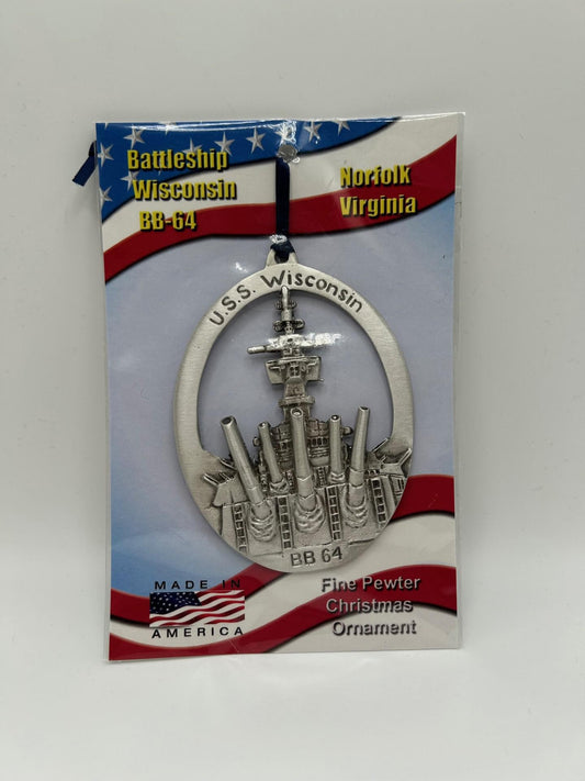 USS WI Pewter Ornament