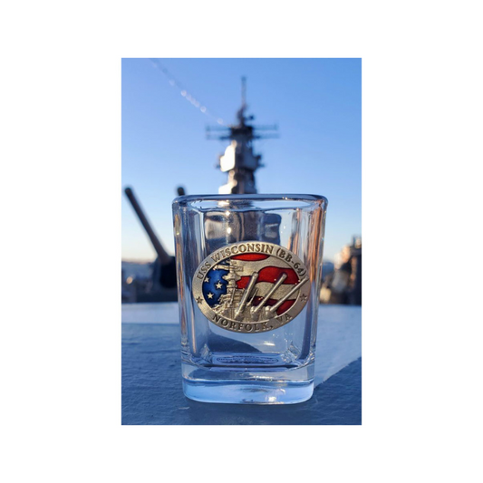 USS WI Medallion Sq Shotglass