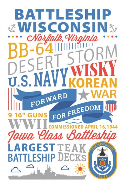Battleship Wisconsin Typography Travel Mug
