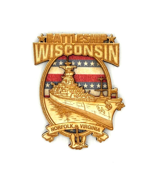 Battleship Wisconsin Wooden Magnet