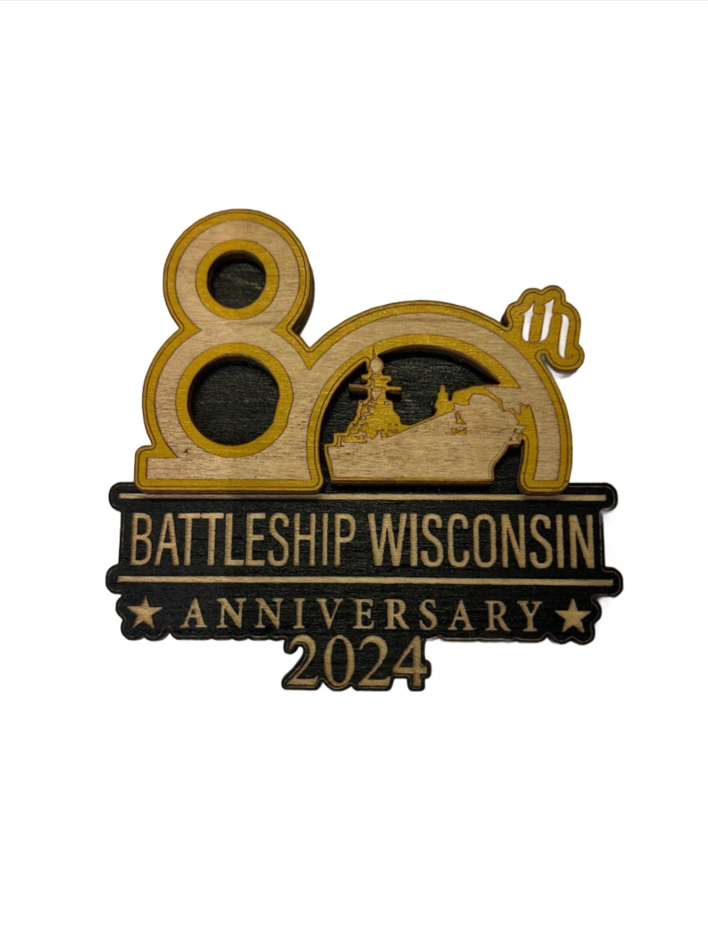 80th Anniversary Battleship Wisconsin wooden magnet